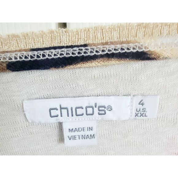 Chico's 4 Linen Top Tan Pink Floral Shirt Relaxed Fit Paradise Size 1X SS‎ - Picture 4 of 8